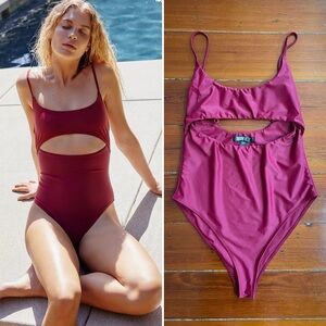 NWOT Free People x Beach Riot Ray One-Piece Berry Cut Out Swim Suit Sz XL 🧡🎀